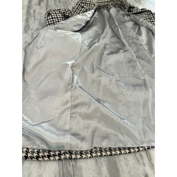 Vintage Houndstooth Check Coat Fully Lined Collar Dress Knee Length Handmade - Picture 6 of 14